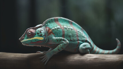 Fototapeta premium chameleon on a black background lizard reptile animal green generative ai