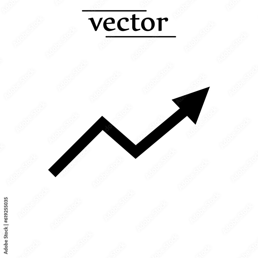 Poster single black arrow growing pointing move up on chart graph icon,flat design on white background..eps