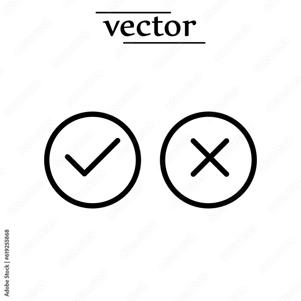 Poster black cross mark v rounded shape linear style icons. flat design on white background..eps
