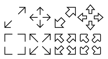 Fullscreen Icon set illustration. Expand to full screen sign and symbol. Arrows symbol