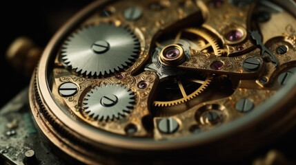 a macro shot of the movement of a high-quality wristwatch. time concept. Generative AI