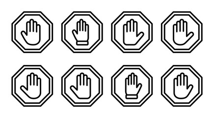 Fototapeta na wymiar Stop icon set illustration. stop road sign. hand stop sign and symbol. Do not enter stop red sign with hand