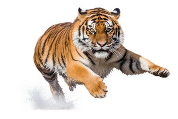 Fototapeta premium majestic tiger running through a snowy landscape