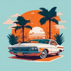 retro car on the beach