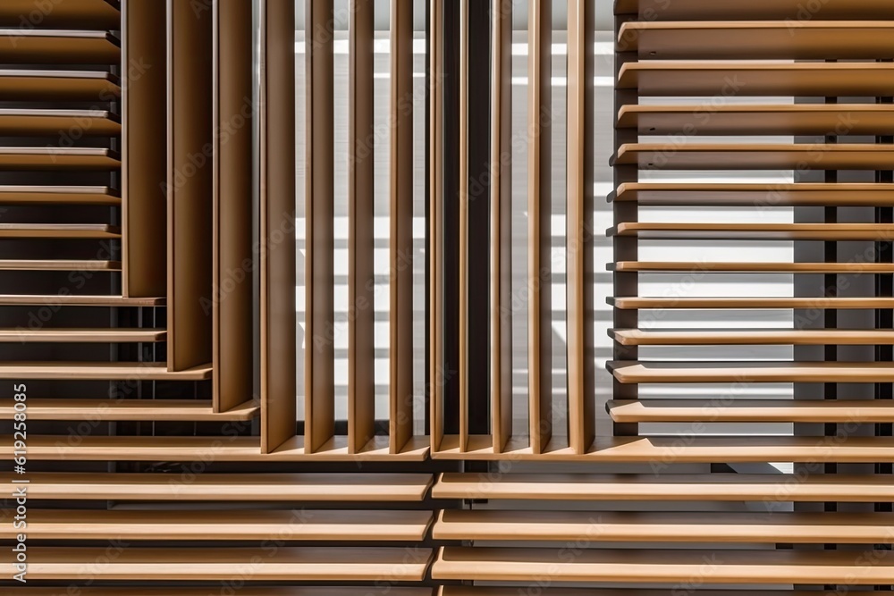 Canvas Prints Wooden Slatted Room with Natural Light Coming Through. Generative AI