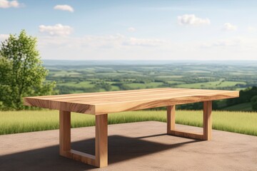 Obraz premium minimalist wooden table placed on a concrete surface