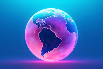 Design of the planet earth as a neon light bulb, illuminated as a decoration, isolated. AI generated.