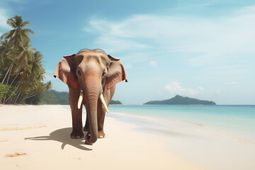 elephant on the tropical beach. Generative AI