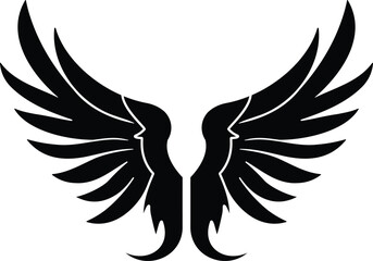 Silhouette of pair wings, angle wings black design elements Vector illustration, t-shirt and sticker tattoo