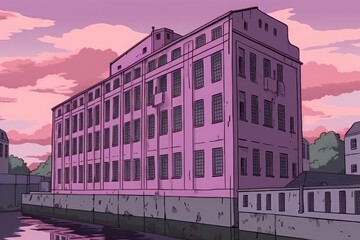Obraz premium Pink Building by the Waterfron. Generative AI