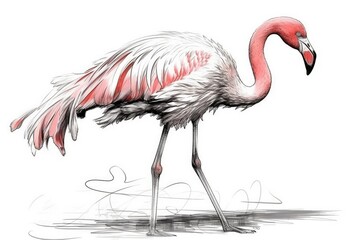 graceful flamingo standing in shallow water. Generative AI