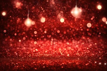 Fototapeta na wymiar Red glitter lights defocused background. Generative AI