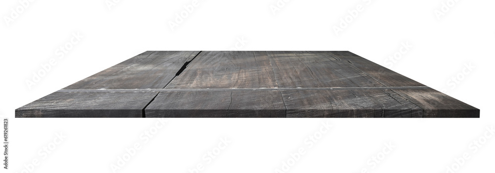 Wall mural empty top of wooden table or counter isolated on transparent background. for product display or desi