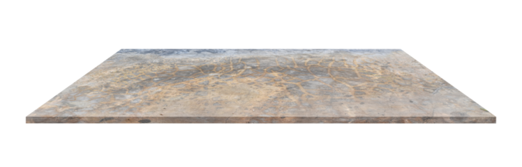 Empty concrete shelves table isolated on transparent background. For product display or design
