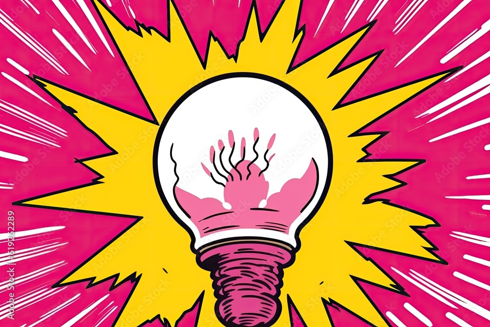 Poster light bulb with a gradient pink and yellow background. generative ai