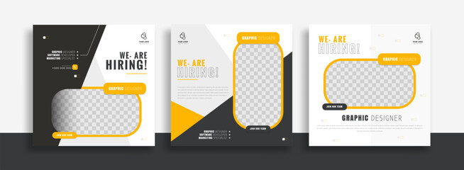 We are hiring job vacancy social media post banner design template with green and black color. We are hiring job vacancy square web banner design.