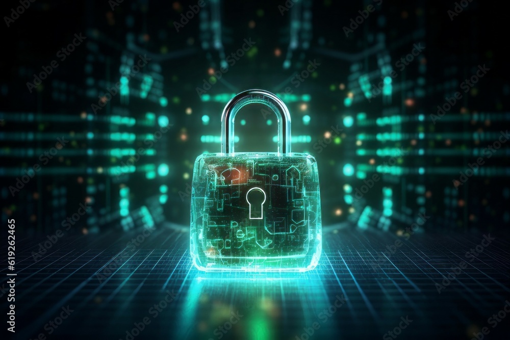 Aufkleber futuristic background with a padlock as a symbol of internet security and personal data protection. 