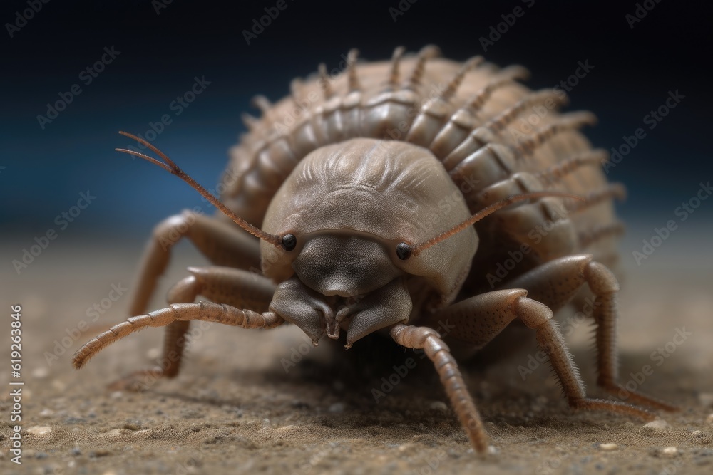 Poster macro view of an insect on the ground. generative ai