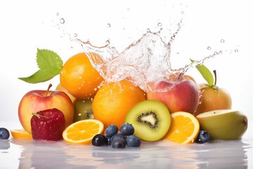 Fototapeta na wymiar colorful fruit medley with a refreshing water splash. Generative AI