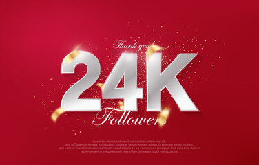 24k followers with luxurious silver numbers on a red background.