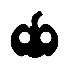 Black creepy pumpkin silhouette. Traditional decoration symbol of Halloween celebration. Scary vector illustration isolated on white background. Jack o lantern pumpkin face.