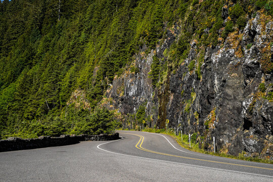 Winding Road Along The Oregon Coastline, USA.