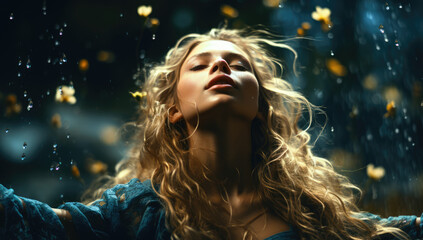 Ethereal Water Drops. Women Posed in the Style of Glistening Water Droplets. AI Generative