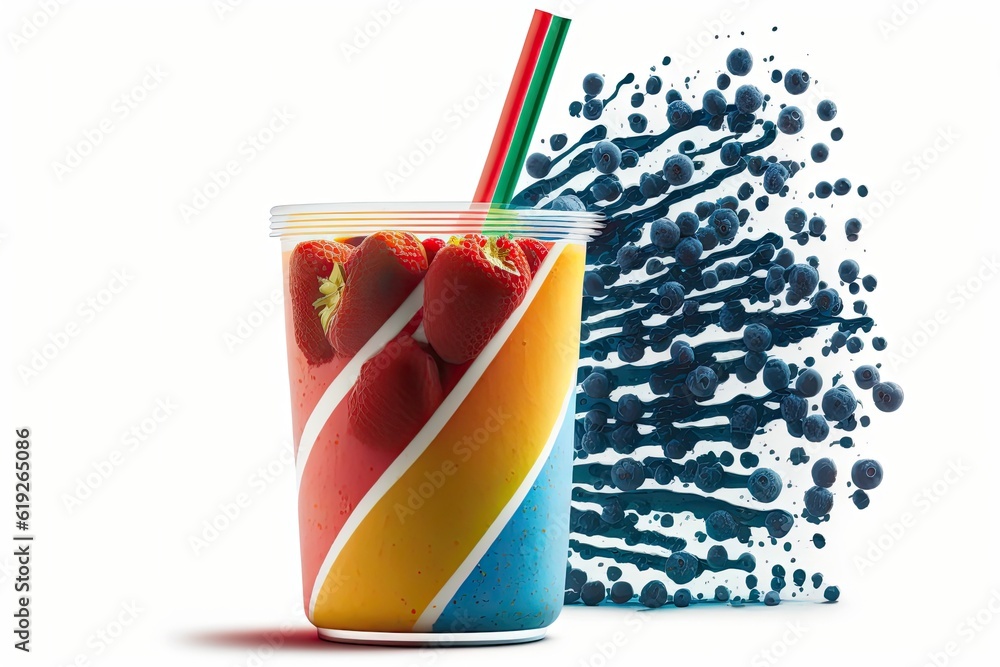 Poster refreshing drink with fresh strawberries and a straw. generative ai