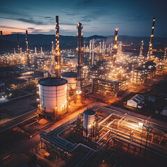 The power industry factory at night.Industry pipeline transport petrochemical, gas and oil...