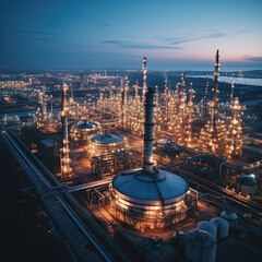 The power industry factory at night.Industry pipeline transport petrochemical, gas and oil processing.
