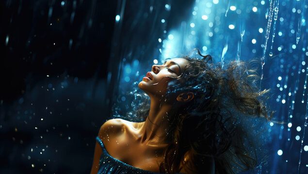 Ethereal Water Drops. Women Posed in the Style of Glistening Water Droplets. AI Generative