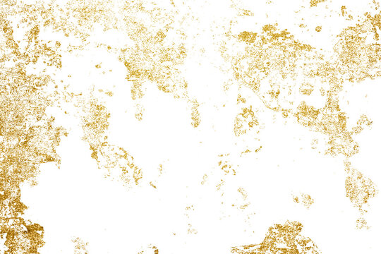 Gold splashes Texture on transparent background. Grunge golden background pattern of cracks, scuffs, chips, stains, ink spots, lines, PNG file