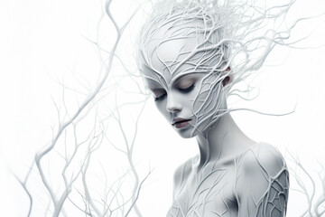 Exquisite portrait of a woman of a woman in white tones, surreal, unique, style, poise