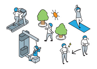 Illustration set of healthy exercise life