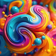Abstract swirls of colorful acrylic paint 