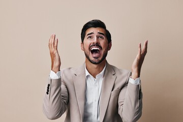 man sad screaming business suit crazy businessman work angry manager boss