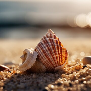 A closeup of a seashell resting on the shore representing the soothing sounds of the ocean and the healing power of nature 
