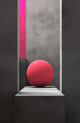 creative 3d image illustration of red ball with geometric structure using a bright pink color, in the style of guillem. Generative AI