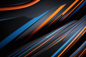 Fototapeta premium Geometric background in blue, black and orange colors. Generative AI