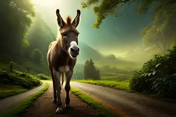 Fotobehang donkey in the mountains, by generative Ai © Fahad