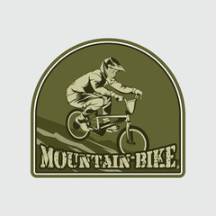 Mountain Bike Logo, Green Vintage Mountain Bike Emblem