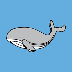 cute whale vector illustration in sea, draw in line 