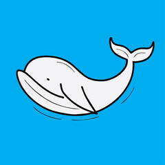 cute whale vector illustration in sea, draw in line 