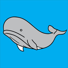 cute whale vector illustration in sea, draw in line 