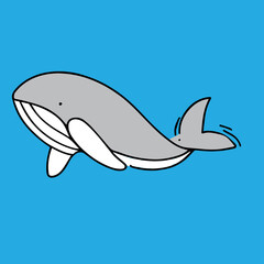 cute whale vector illustration in sea, draw in line 