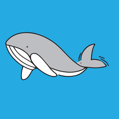 cute whale vector illustration in sea, draw in line 
