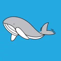 Fotobehang cute whale vector illustration in sea, draw in line  © kiwi