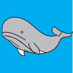 cute whale vector illustration in sea, draw in line 