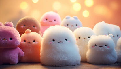 Stuffed toy animal. Happy group. Friends. Generative AI