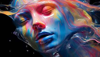 Woman face with color and light. background, generative ai